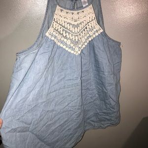 Light blue halter top with crochet at the top